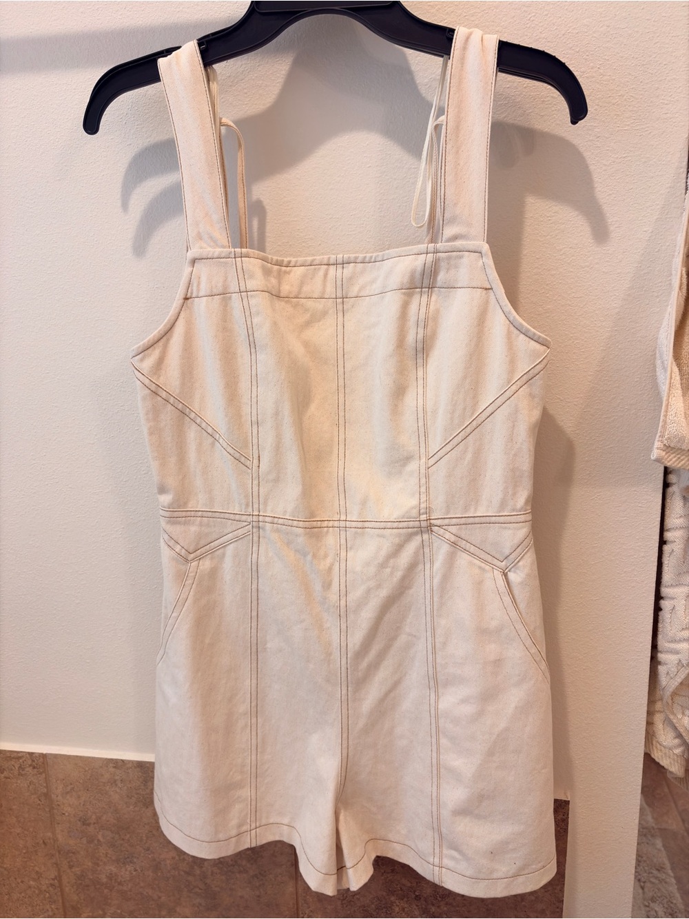 Mustard Seed Cream Sleeveless Denim Romper
